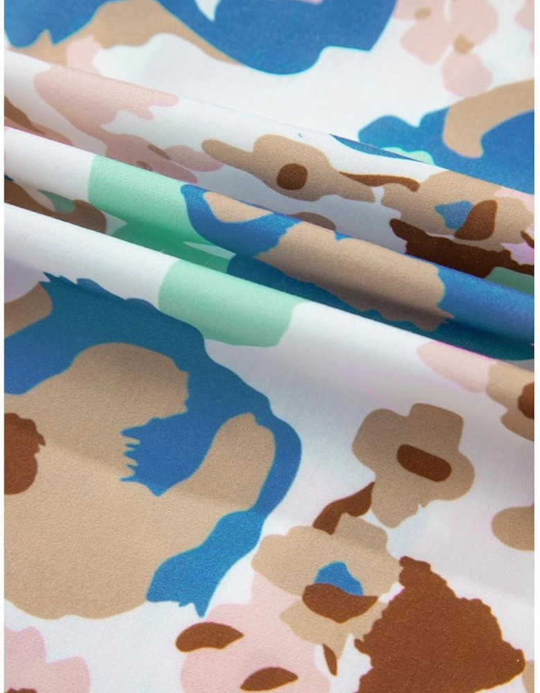 Multicolour Floral Print Ricrac Trim Collared Puff Short Sleeve Shirt