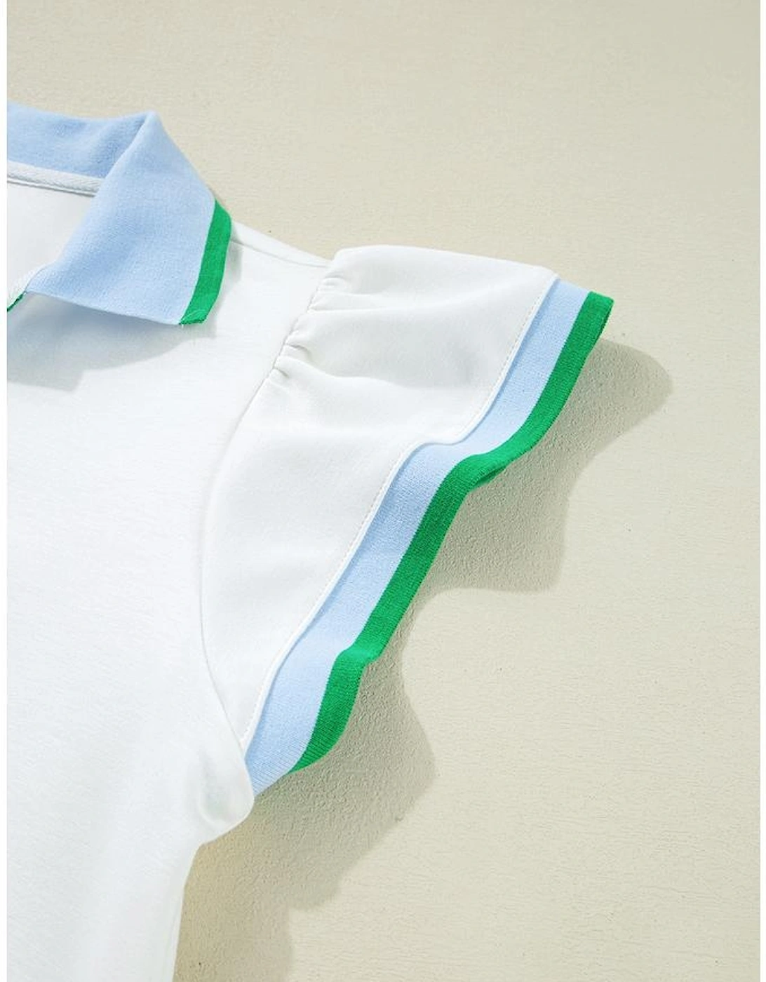 White Colorblock Edge Cap Sleeve Collared Top 2 Piece Skirt Set