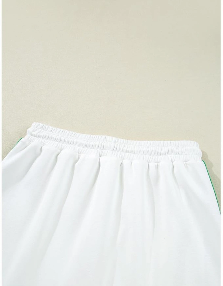 White Colorblock Edge Cap Sleeve Collared Top 2 Piece Skirt Set