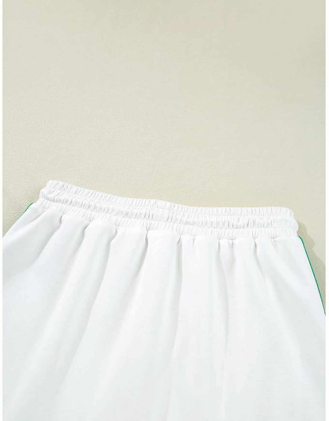 White Colorblock Edge Cap Sleeve Collared Top 2 Piece Skirt Set