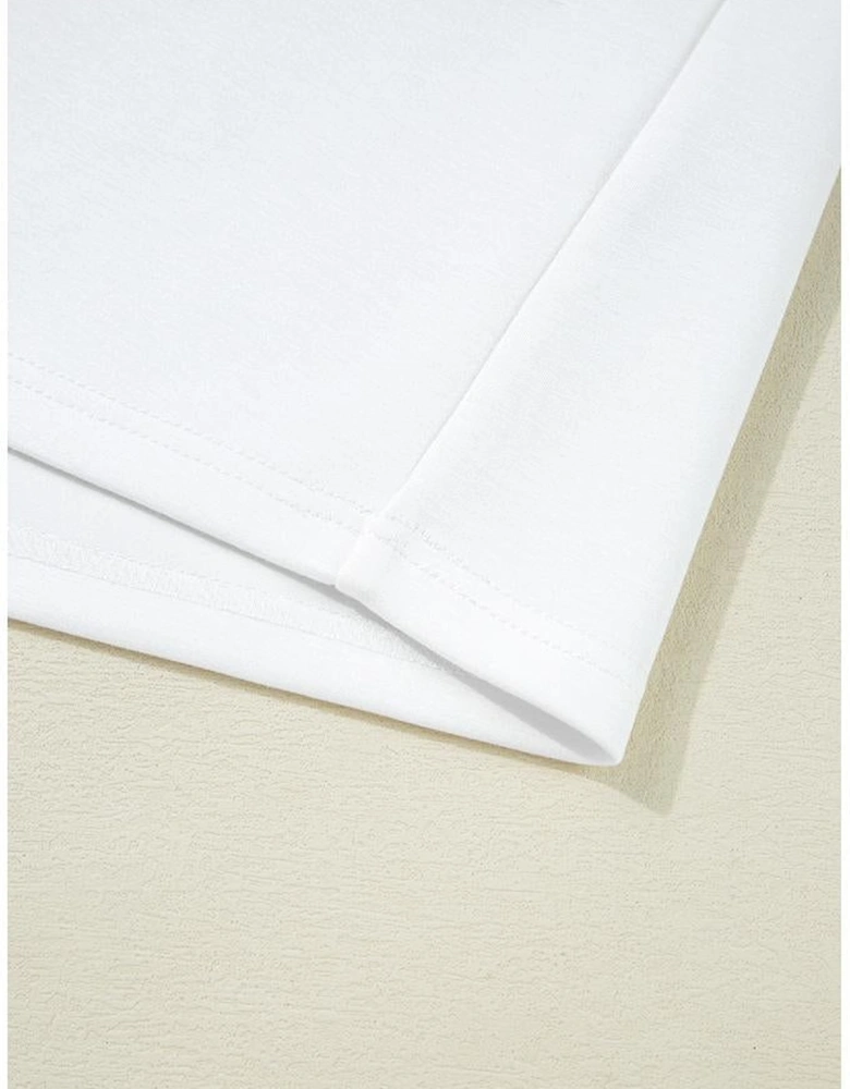 White Colorblock Edge Cap Sleeve Collared Top 2 Piece Skirt Set