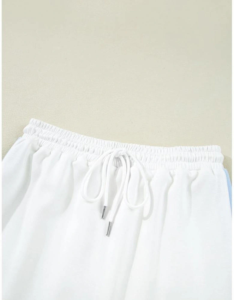 White Colorblock Edge Cap Sleeve Collared Top 2 Piece Skirt Set