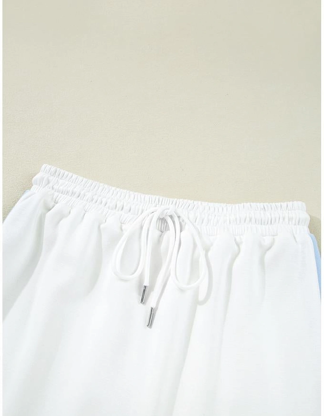 White Colorblock Edge Cap Sleeve Collared Top 2 Piece Skirt Set