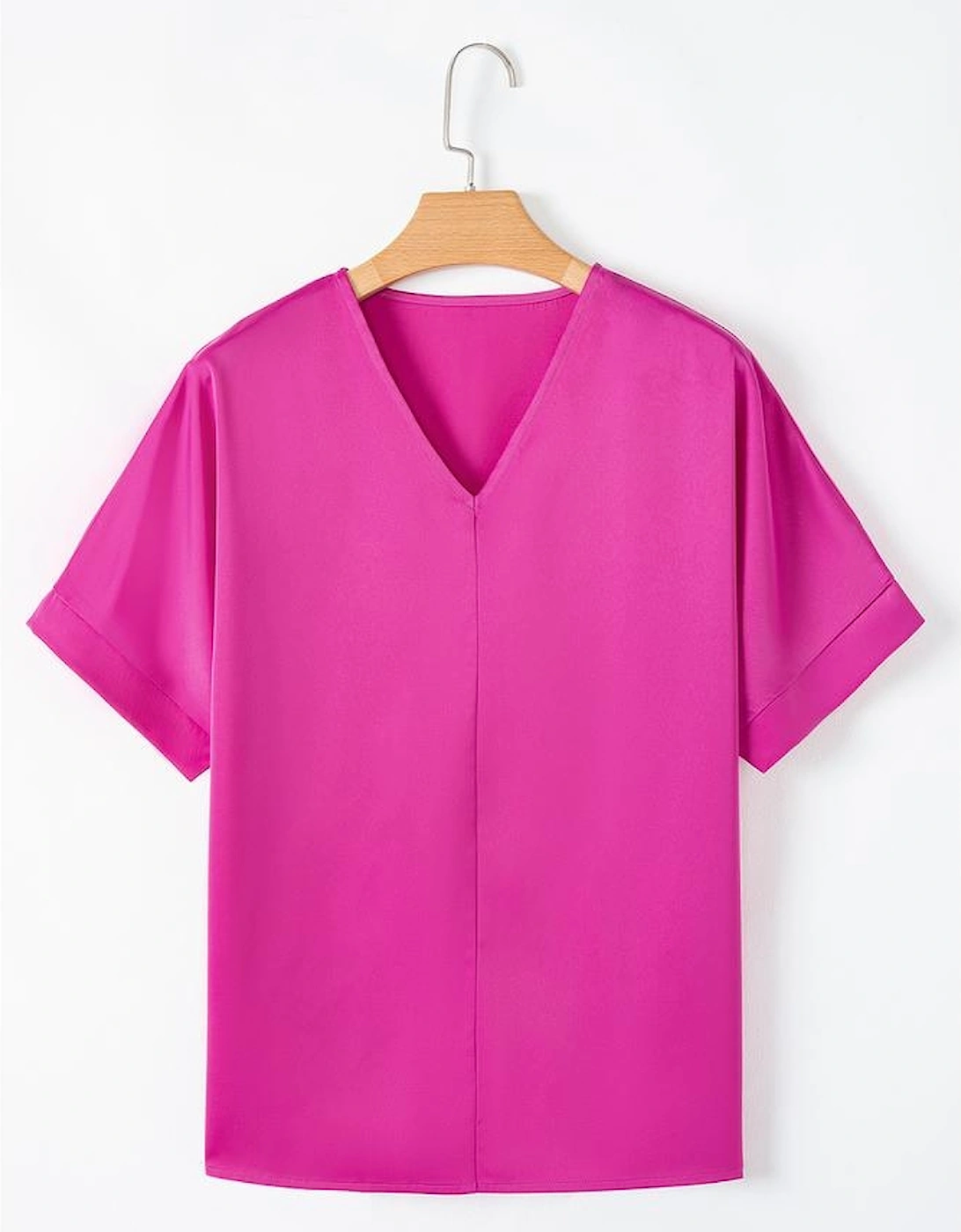 Bright Pink Silky V Neck Dolman Blouse