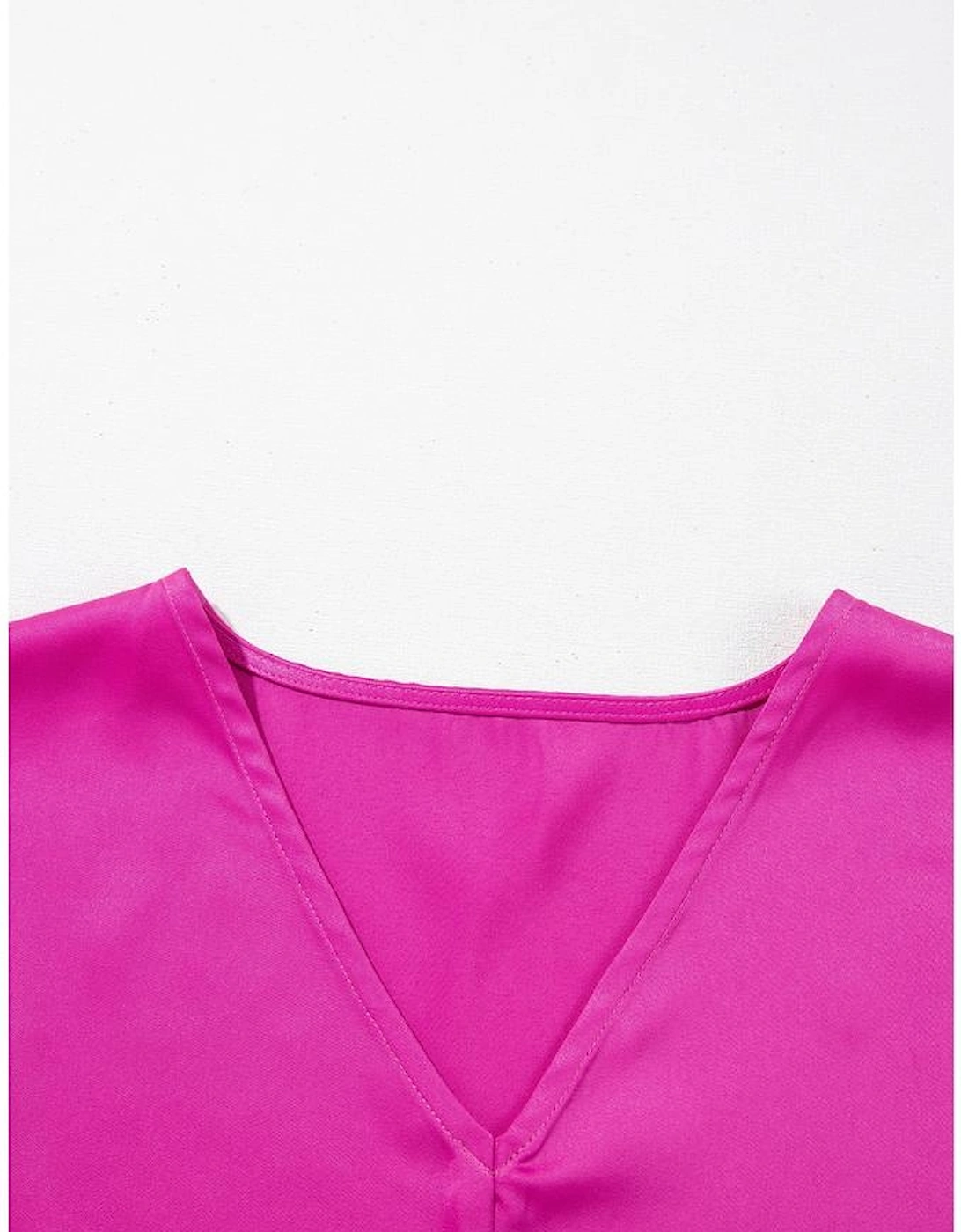 Bright Pink Silky V Neck Dolman Blouse
