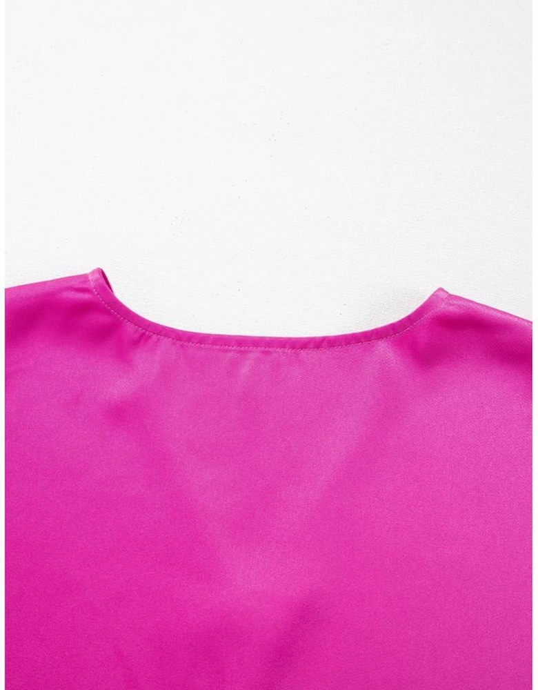 Bright Pink Silky V Neck Dolman Blouse