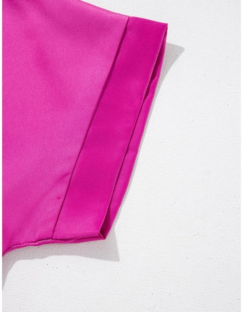 Bright Pink Silky V Neck Dolman Blouse