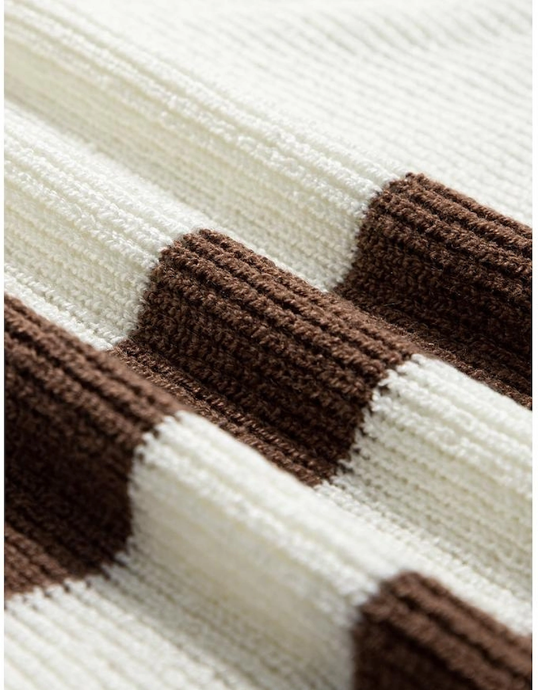 Brown Striped Accent Notched V Neck Cropped Sweater T Shirt