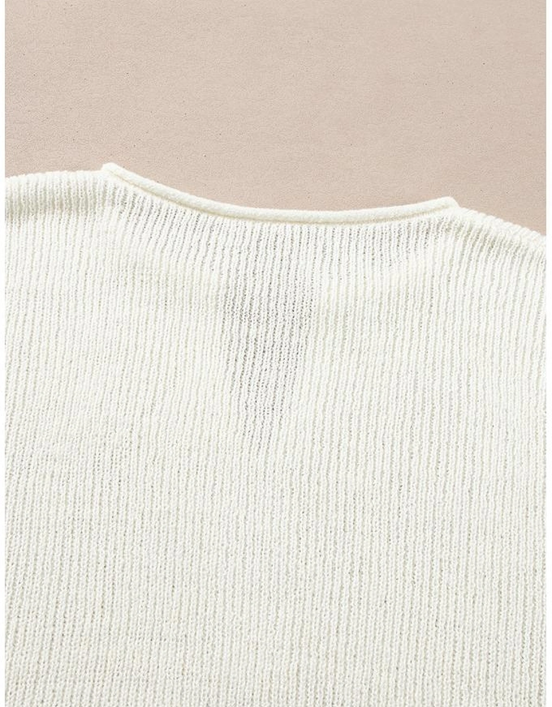 Brown Striped Accent Notched V Neck Cropped Sweater T Shirt