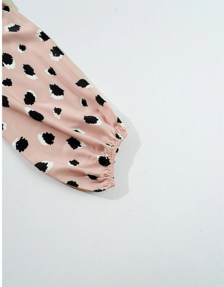 Khaki Classic Leopard V Neck Bracelet Sleeve Blouse