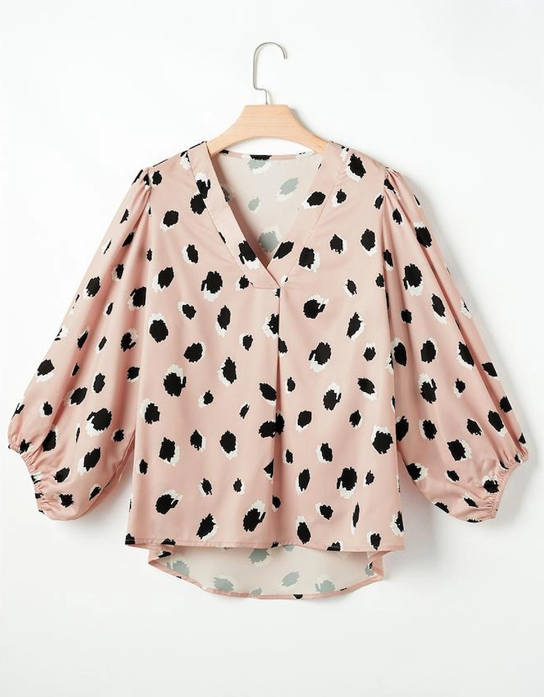 Khaki Classic Leopard V Neck Bracelet Sleeve Blouse