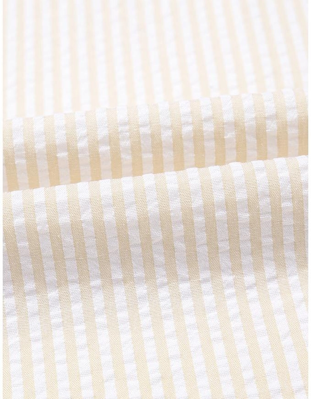 Beige Stripe Seersucker Contrast Round Neck Puff Sleeve T Shirt Dress