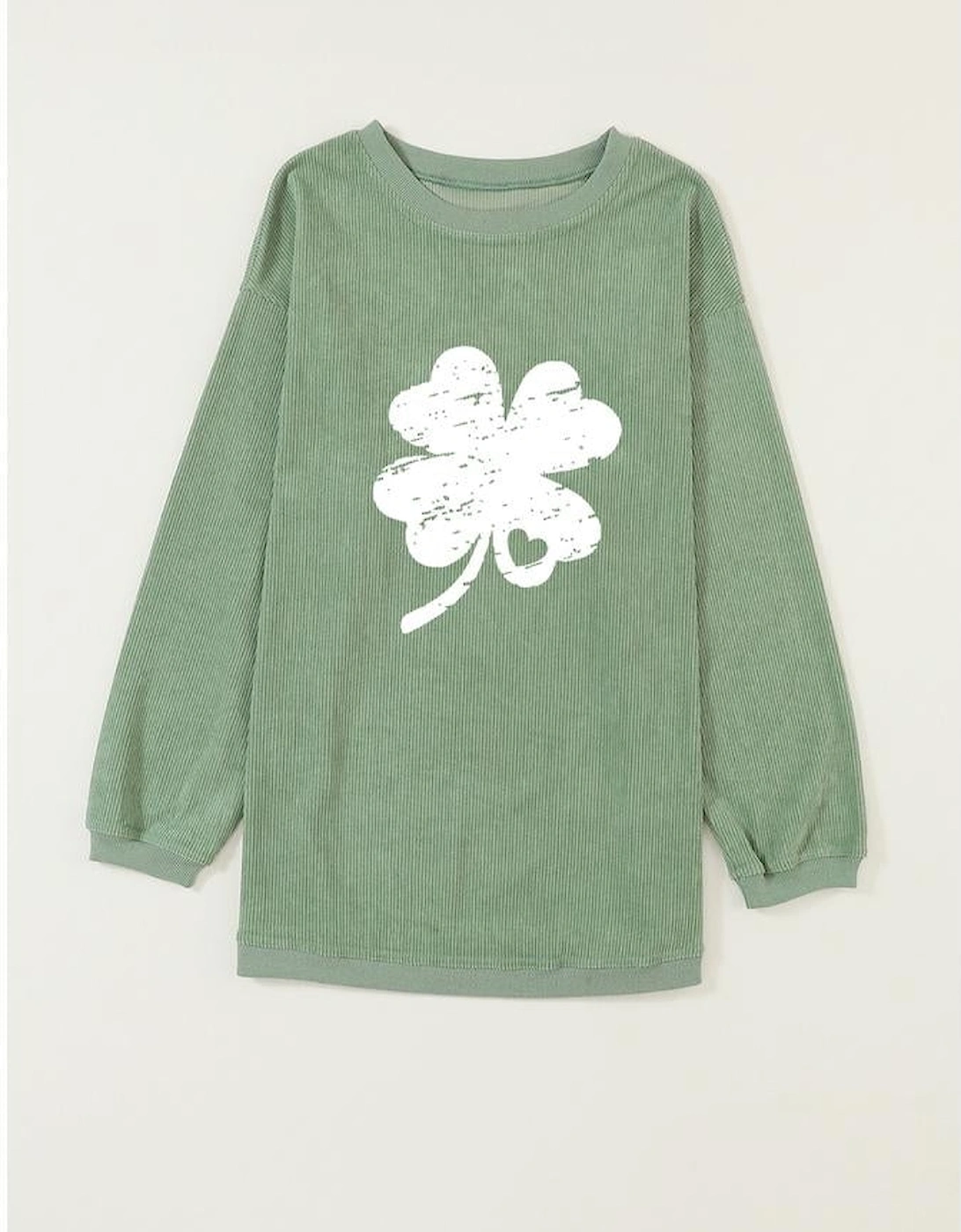 Grass Green Distressed Clover Print St Patricks Corded Sweatshirt, 6 of 5