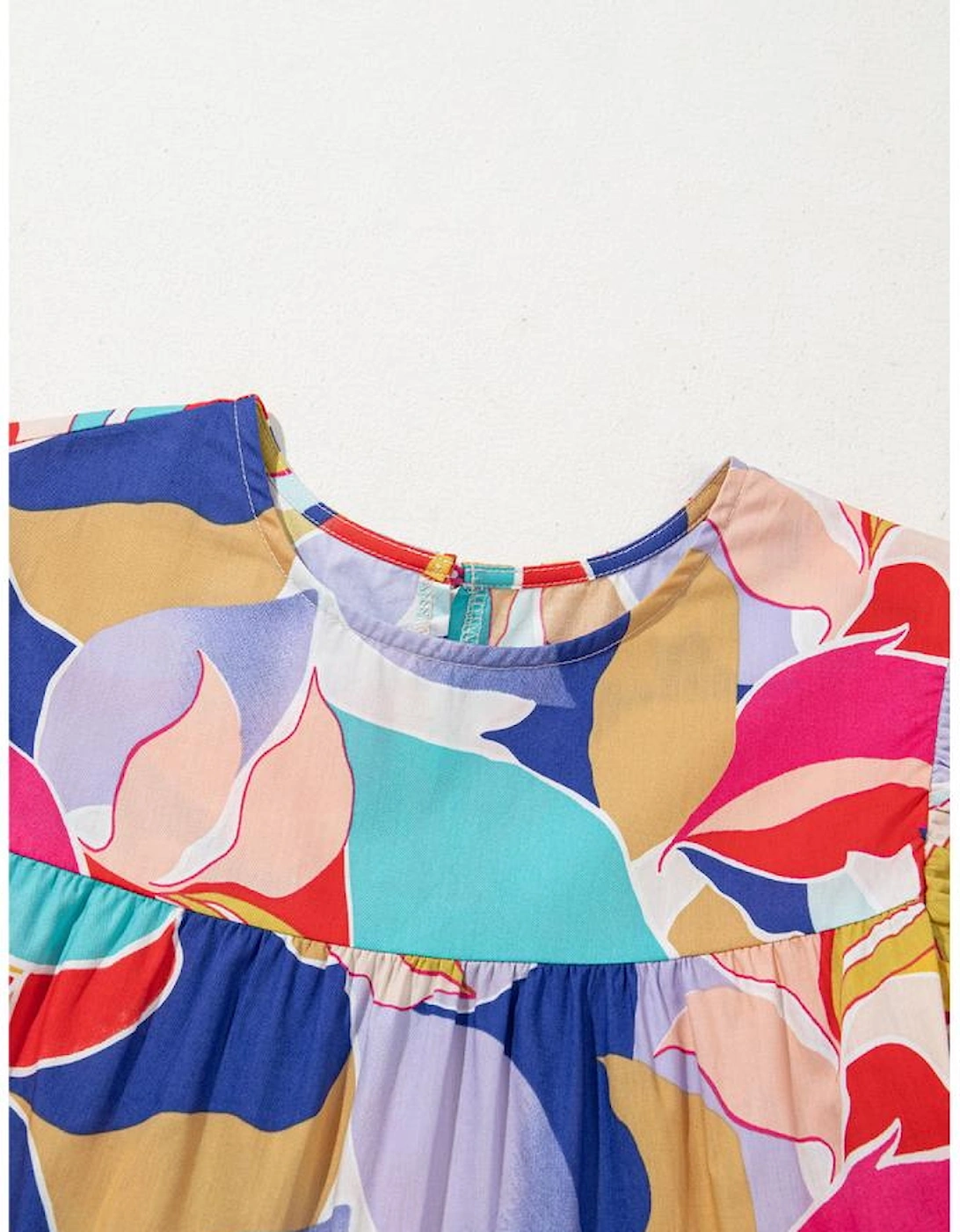 Pink Abstract Printed Ruffled Flutter Sleeve Tiered Mini Dress