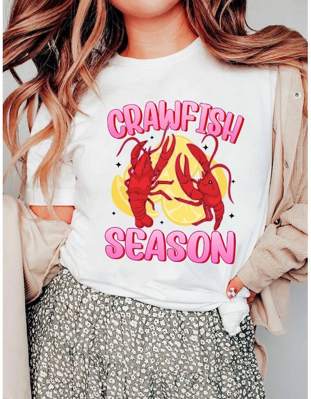 White CRAWFISH SEASON Lemon Spice Graphic Tee