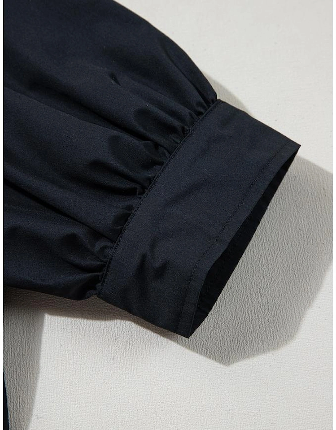 Black Button Up Tie Waist Puff Sleeve Mini Dress