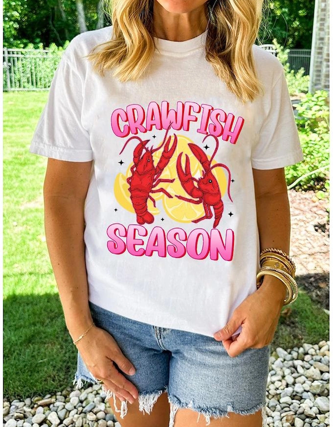 White CRAWFISH SEASON Lemon Spice Graphic Tee
