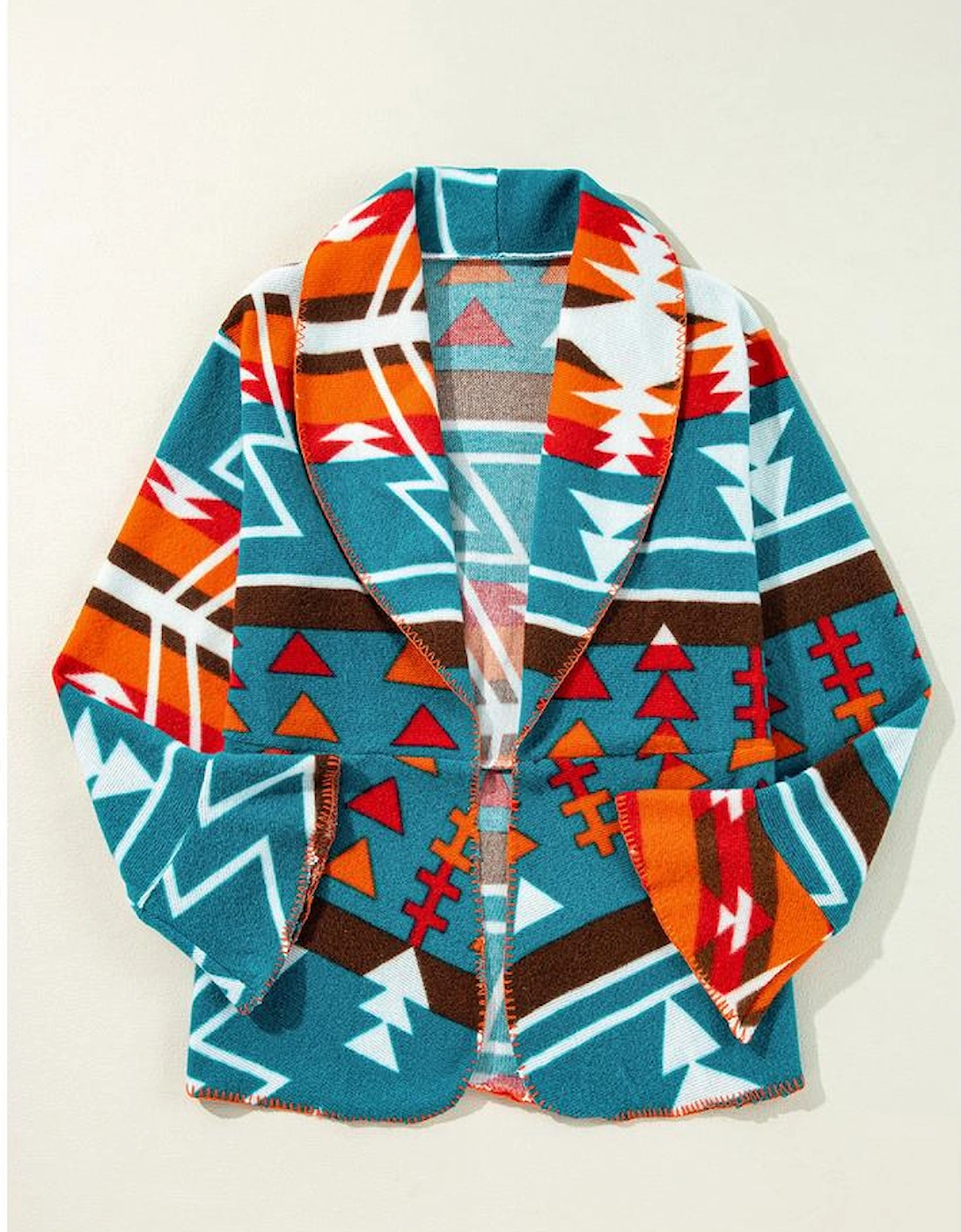 Sky Blue Aztec Printed Lapel Bell Sleeve Jacket