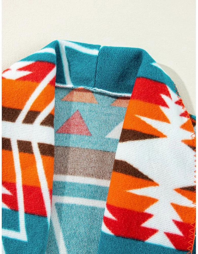 Sky Blue Aztec Printed Lapel Bell Sleeve Jacket