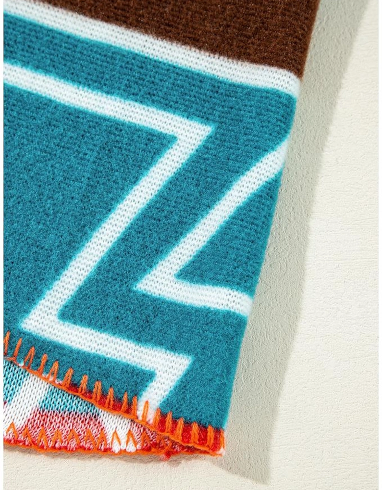 Sky Blue Aztec Printed Lapel Bell Sleeve Jacket