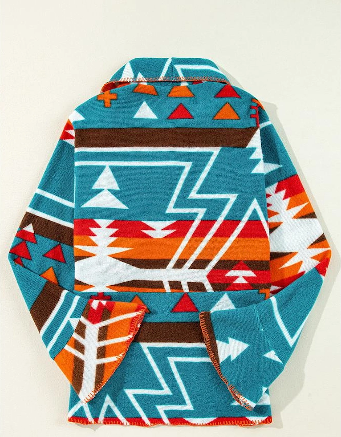 Sky Blue Aztec Printed Lapel Bell Sleeve Jacket