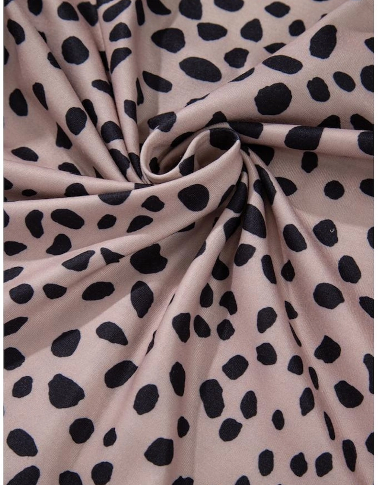 Smoke Gray Leopard Print Long Sleeve Scoop Neck Slim Fit Bodysuit