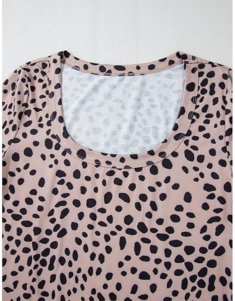 Smoke Gray Leopard Print Long Sleeve Scoop Neck Slim Fit Bodysuit