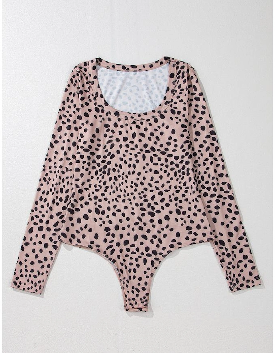 Smoke Gray Leopard Print Long Sleeve Scoop Neck Slim Fit Bodysuit, 14 of 13