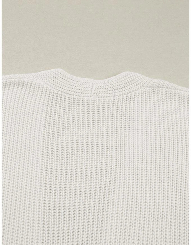 Beige Flower Embroidered Drop Shoulder Open Front Duster Cardigan