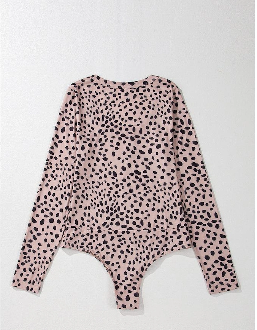 Smoke Gray Leopard Print Long Sleeve Scoop Neck Slim Fit Bodysuit