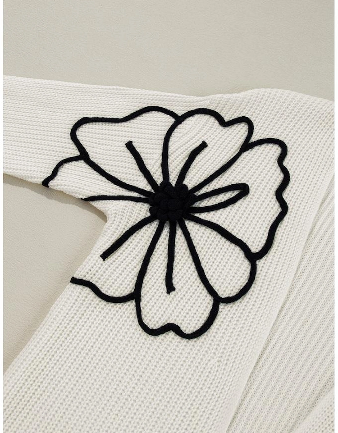 Beige Flower Embroidered Drop Shoulder Open Front Duster Cardigan