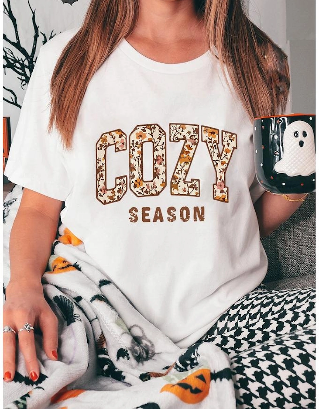 White COZY SEASON Floral Cracking Letter Graphic Tee, 7 of 6