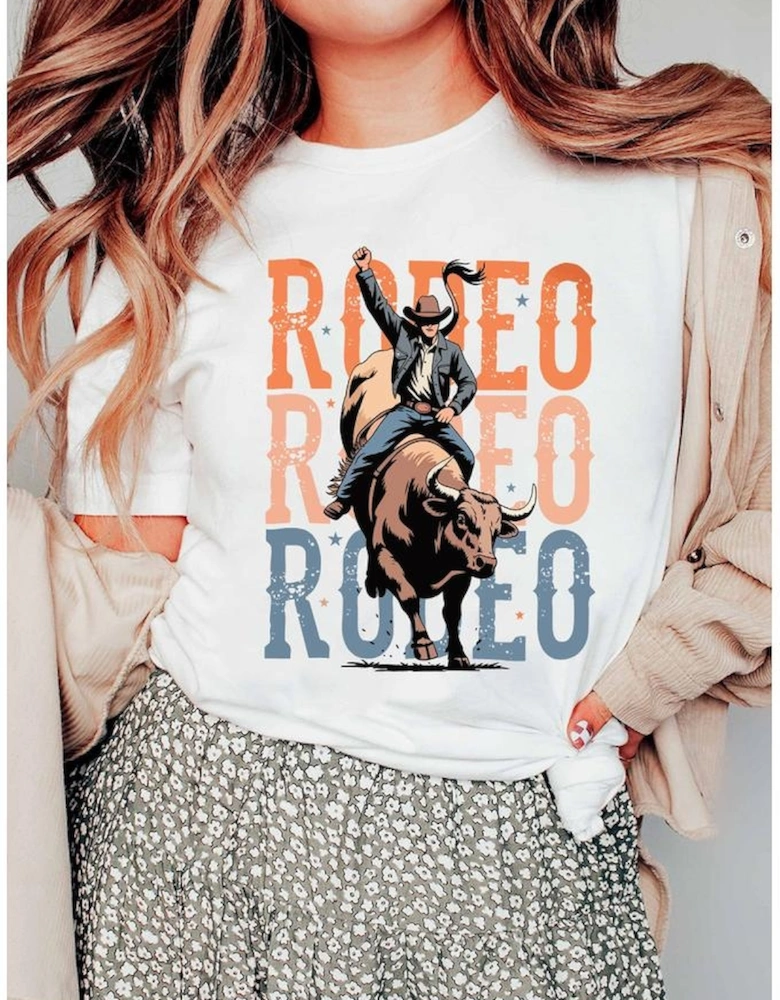 White Cowboy RODEO Graphic Western T Shirt