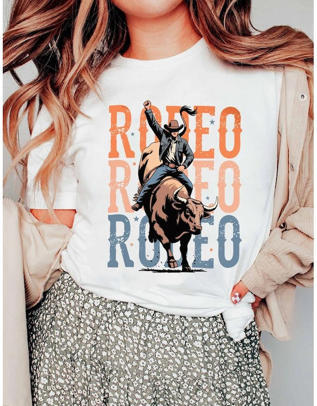 White Cowboy RODEO Graphic Western T Shirt