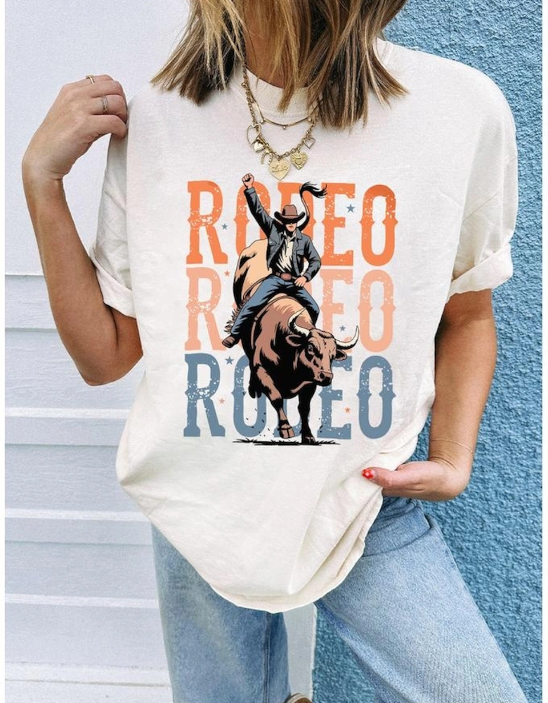 White Cowboy RODEO Graphic Western T Shirt