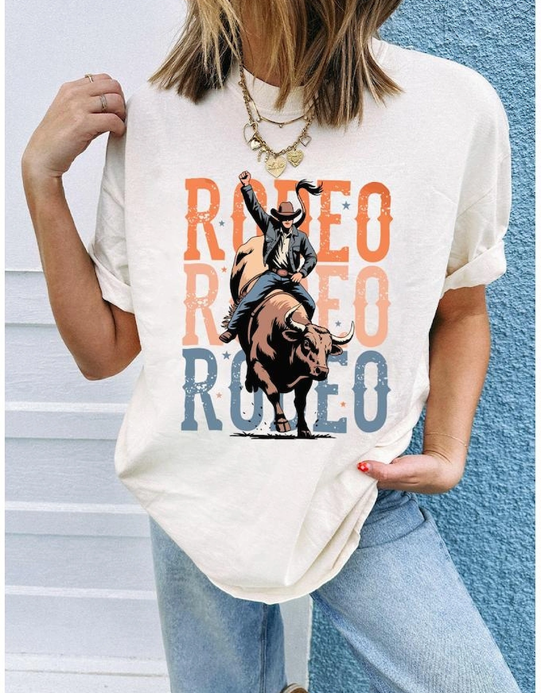 White Cowboy RODEO Graphic Western T Shirt