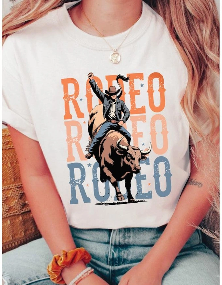 White Cowboy RODEO Graphic Western T Shirt
