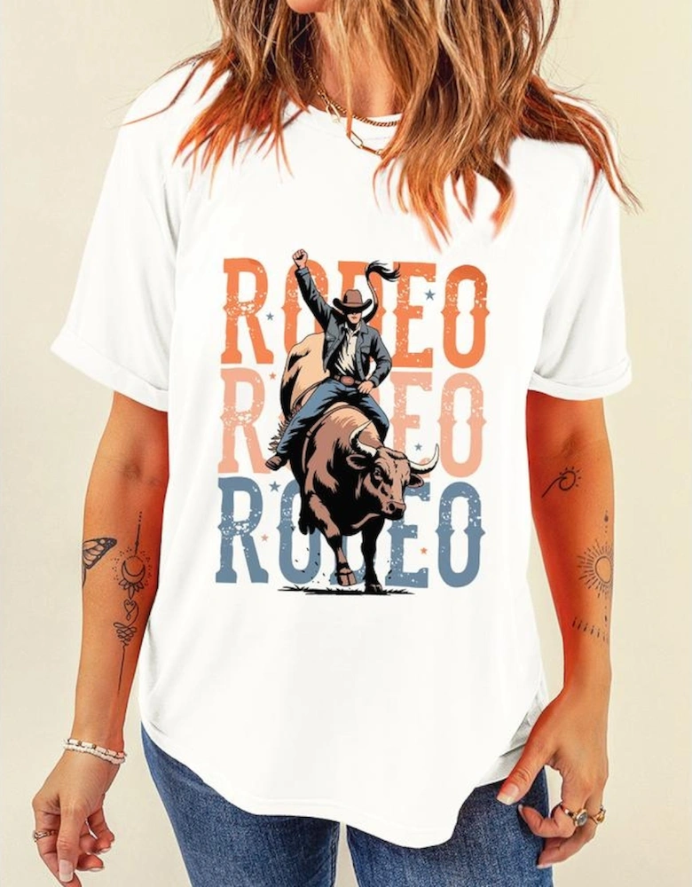 White Cowboy RODEO Graphic Western T Shirt