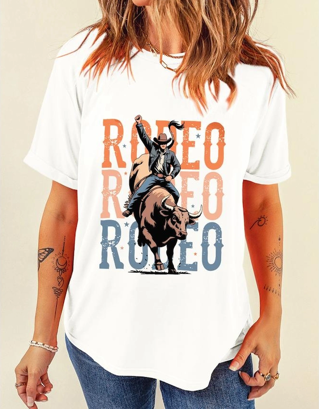 White Cowboy RODEO Graphic Western T Shirt
