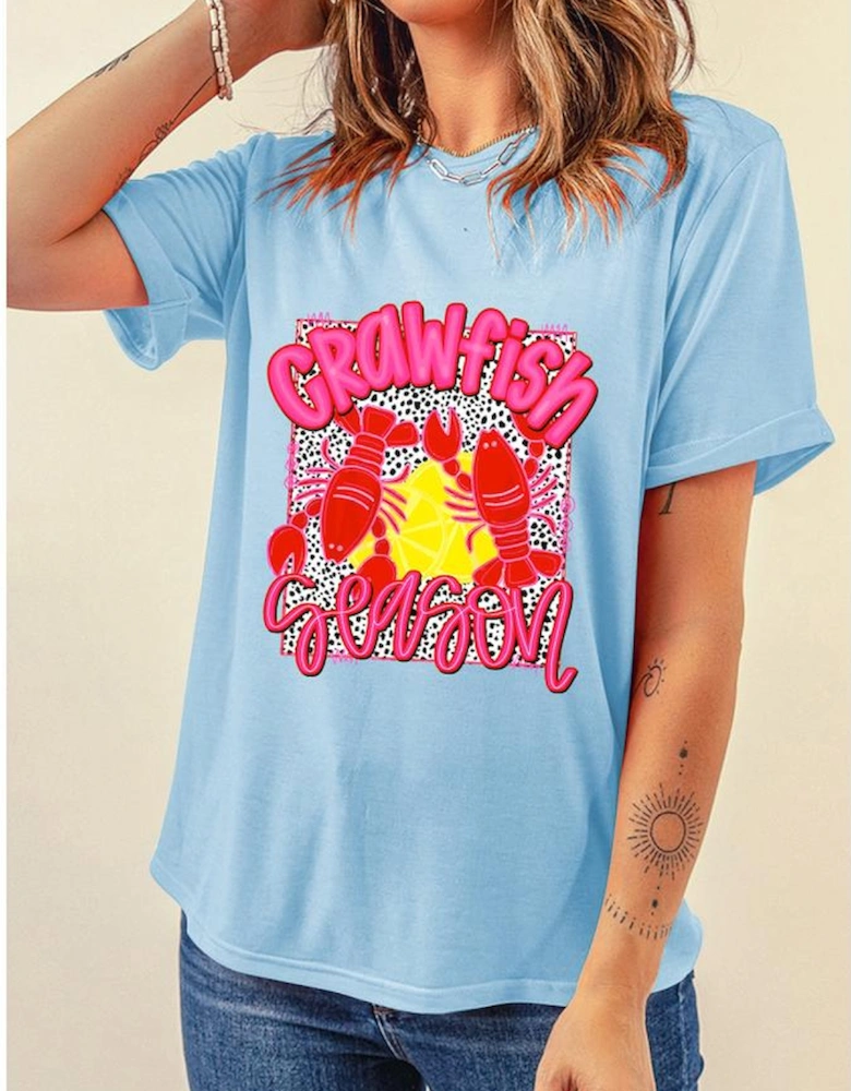 Light Blue Crawfish Season Fashion Graphic T Shirt
