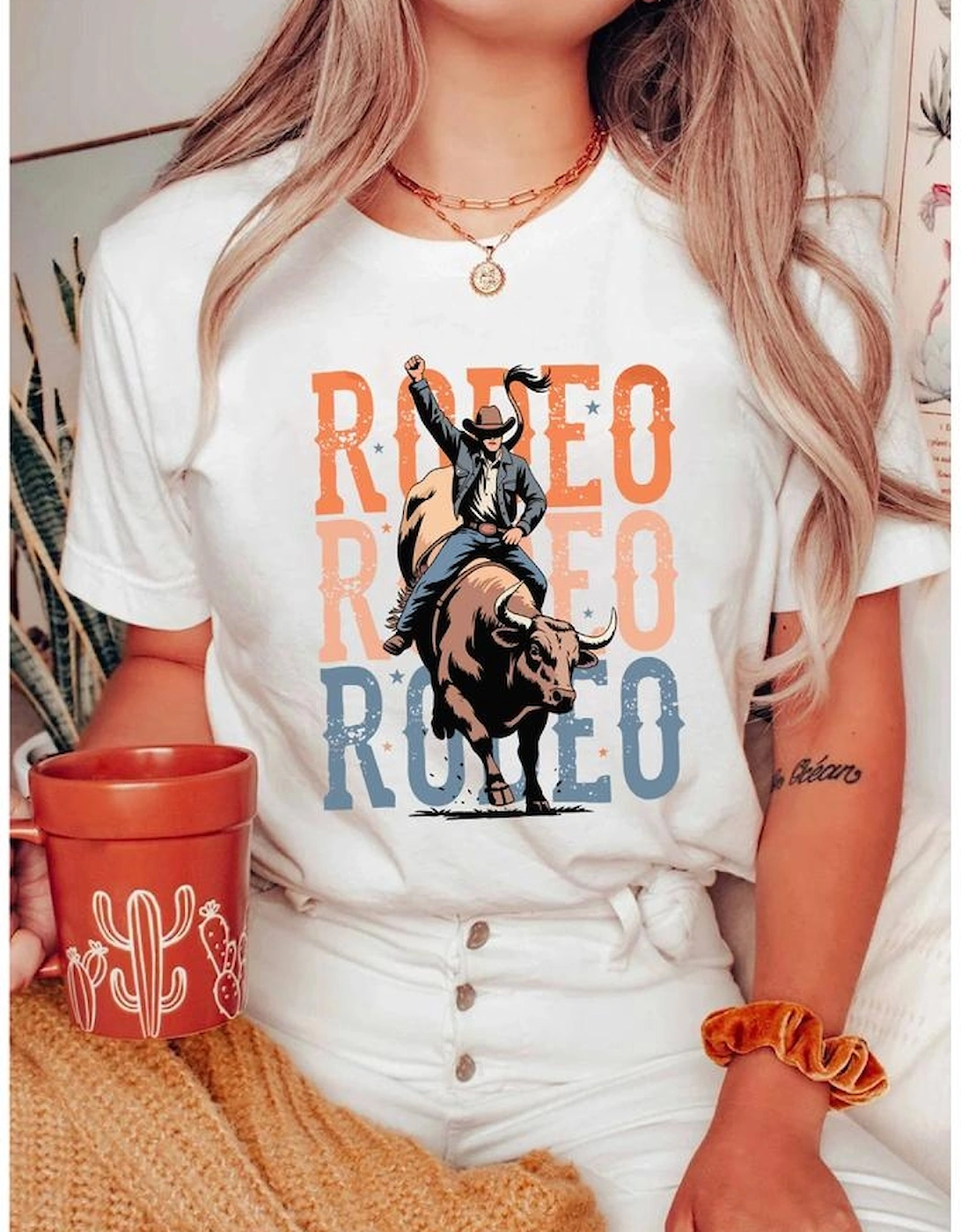 White Cowboy RODEO Graphic Western T Shirt, 7 of 6