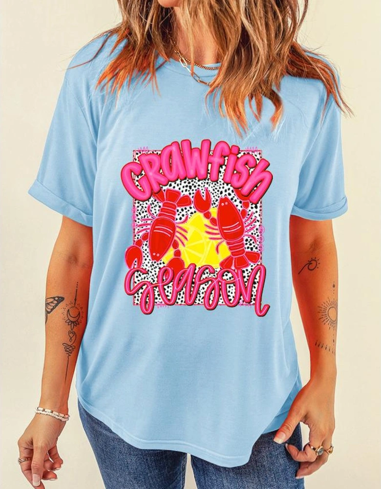 Light Blue Crawfish Season Fashion Graphic T Shirt