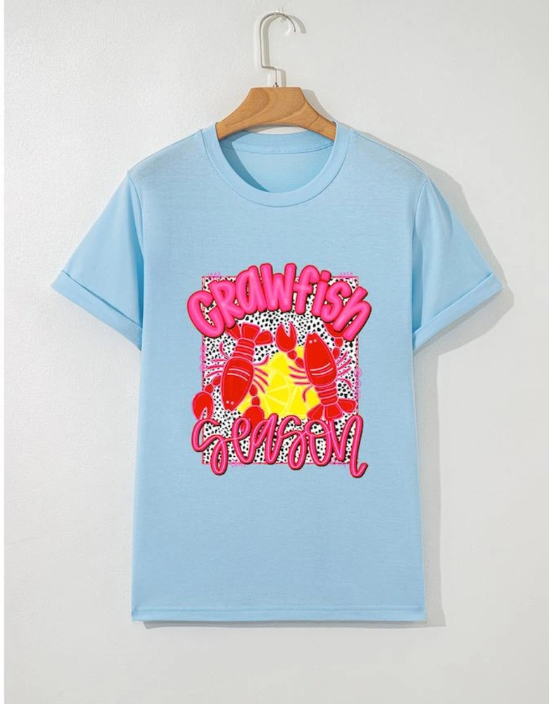Light Blue Crawfish Season Fashion Graphic T Shirt