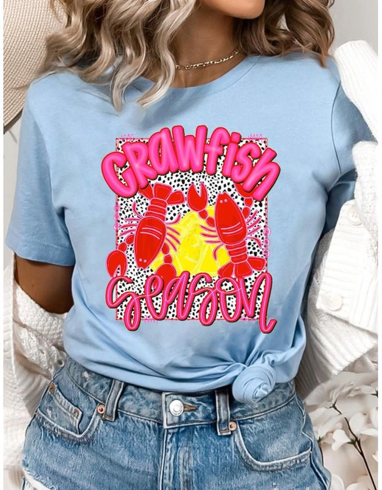 Light Blue Crawfish Season Fashion Graphic T Shirt