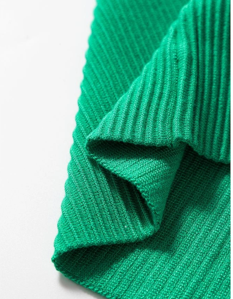 Dark Green Ribbed Criss Cross Halter Neck Sheath Sweater Tank Top