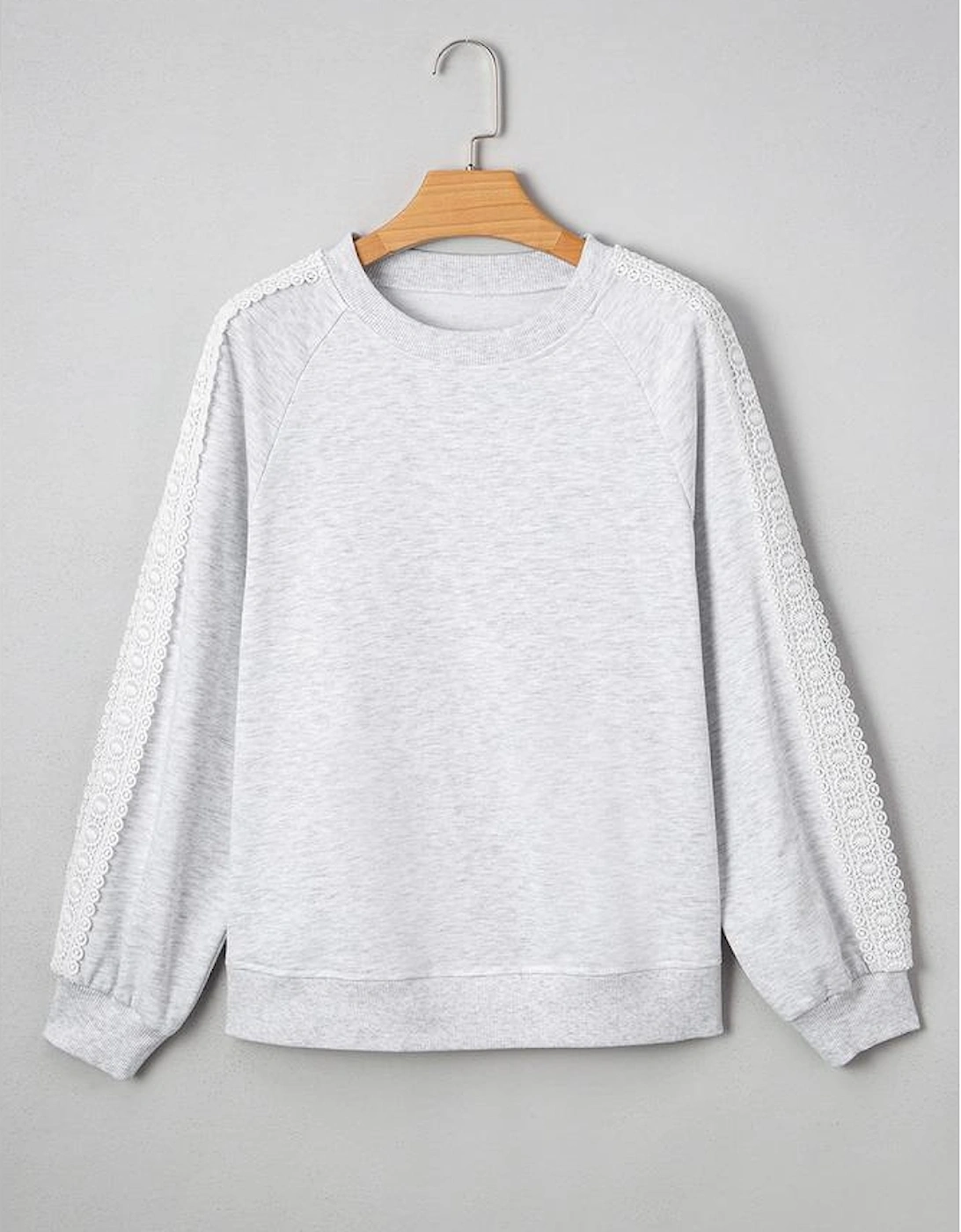 Light Grey Lace Patchwork Raglan Sleeve Crew Neck Sweatshirt