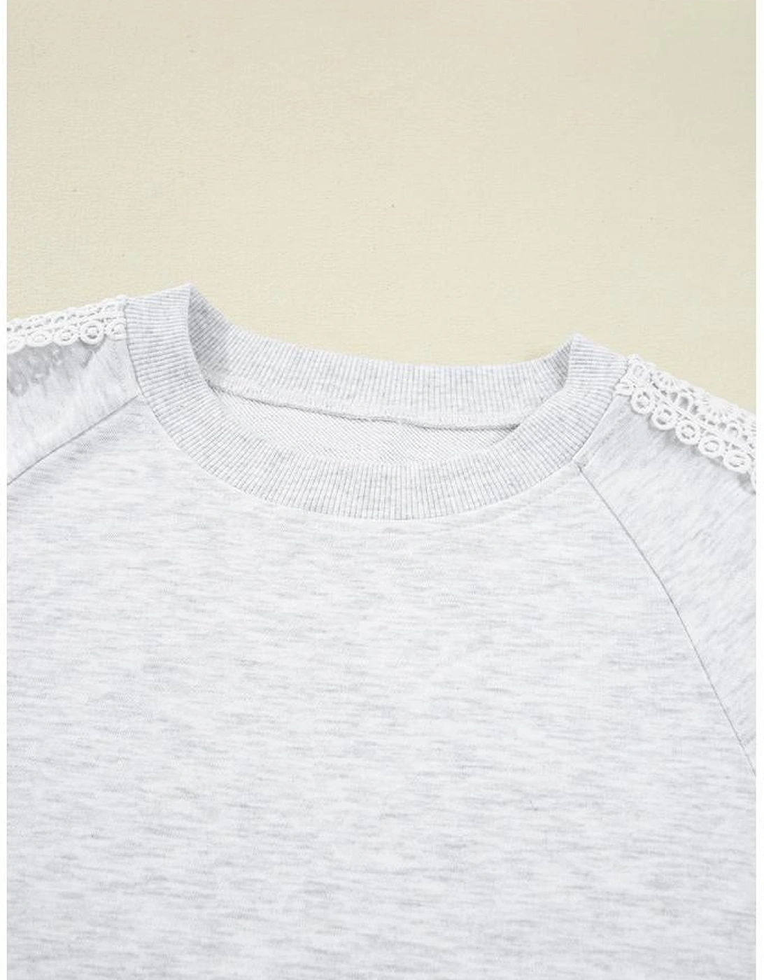 Light Grey Lace Patchwork Raglan Sleeve Crew Neck Sweatshirt