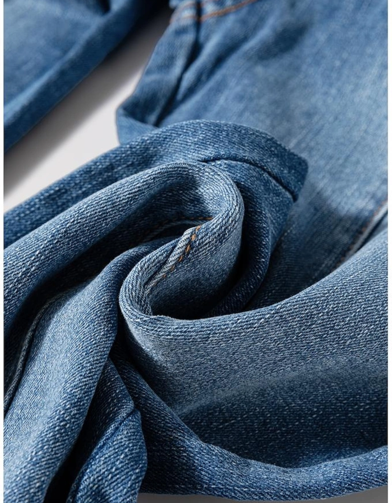 Sail Blue High Waist Button Fly Seamed Raw Hem Flare Jeans