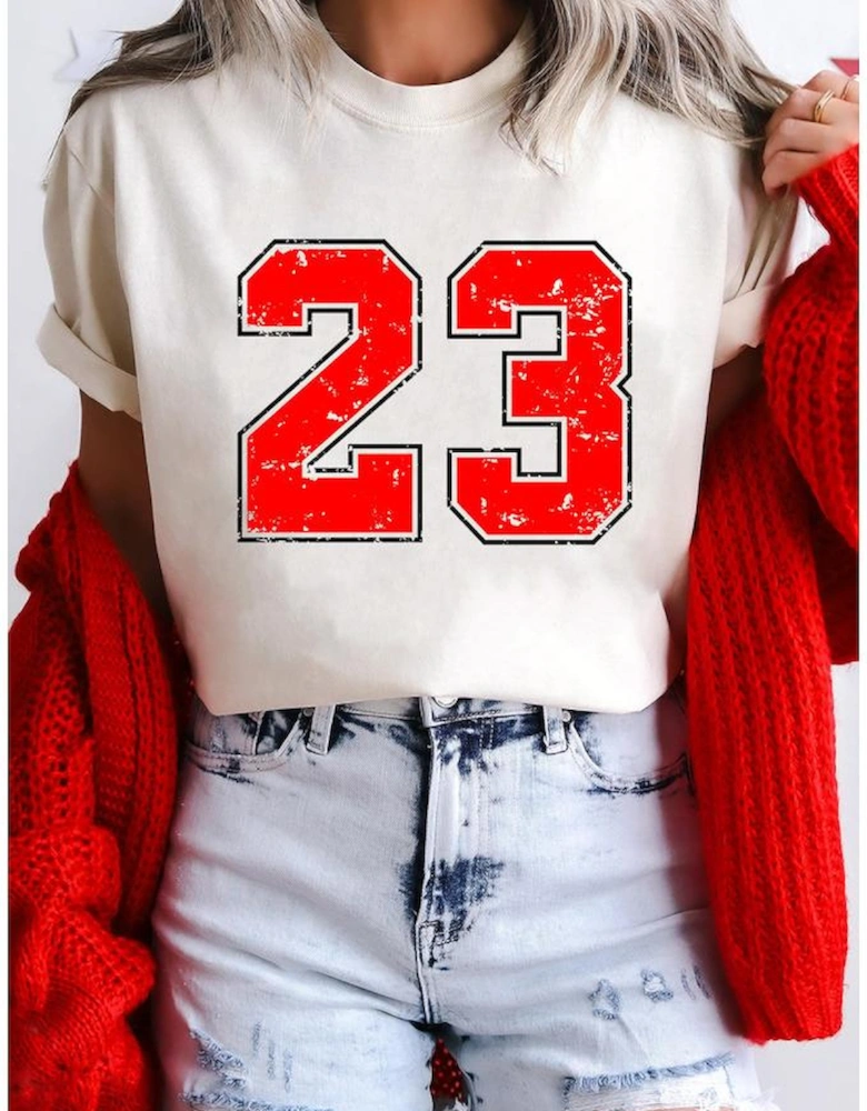 White Number 23 Cracking Print Casual T Shirt
