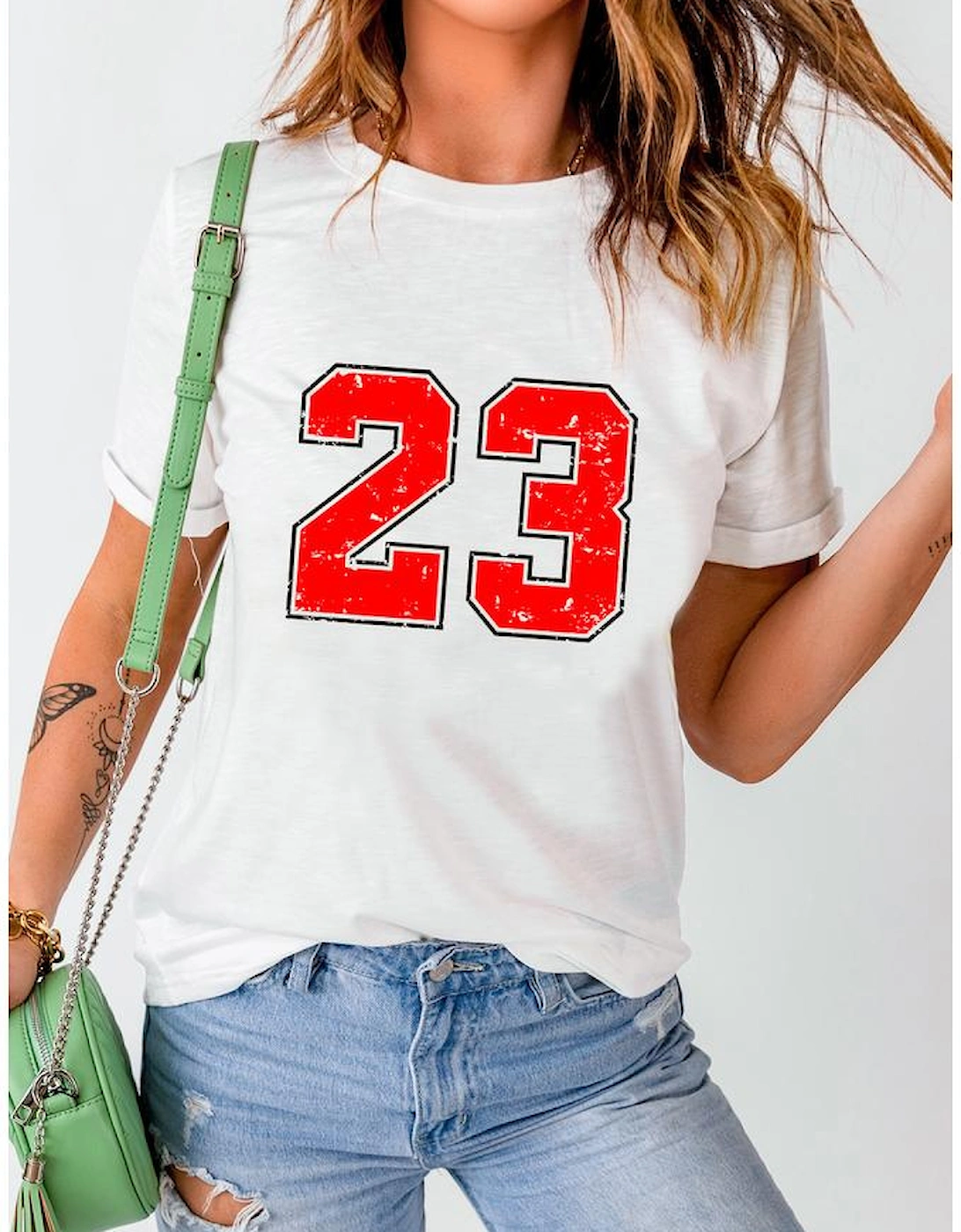 White Number 23 Cracking Print Casual T Shirt